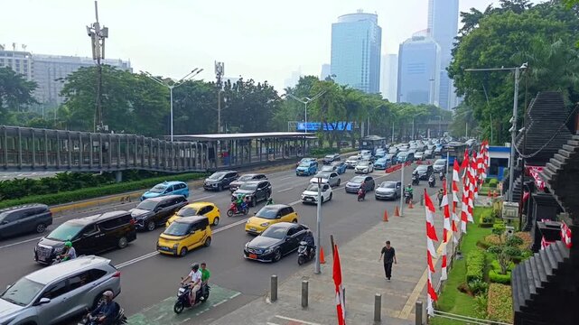 High Angle View of Dense Traffic and Cars Commuting on Jakarta Main Highway