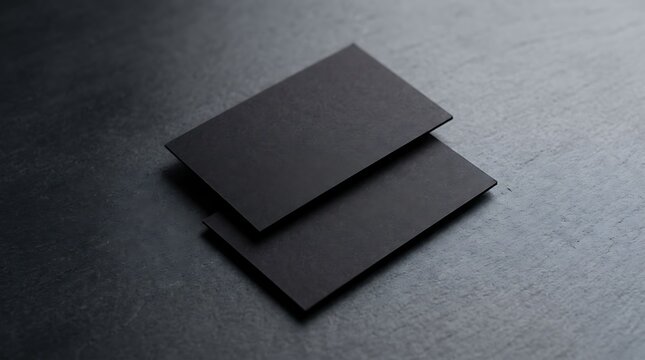 Blank Matte Black Business Cards Mockup on Dark Stone Background