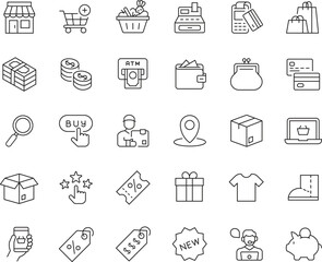 Fototapeta premium Online Shopping Line Icons Set – Editable Stroke E-commerce, Cart, Store, Payment, Delivery, Discount, Package and Retail Outline Vector Collection