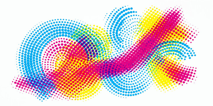 Abstract rainbow halftone background with colorful vector dots, wave patterns and spectrum circles in vibrant digital illustration wallpaper design