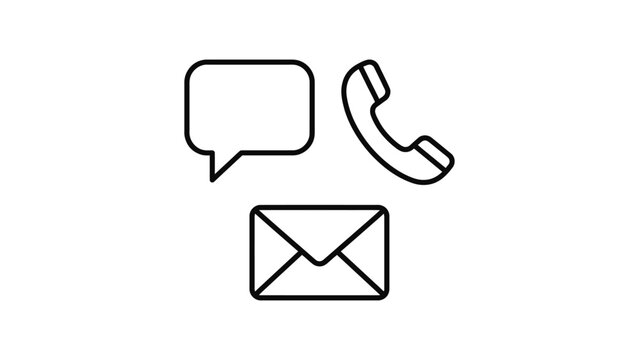 Minimalist outline icons for contact communication methods including speech bubble phone and email.