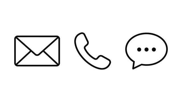 Minimalist outline icons for contact methods including email phone and chat.