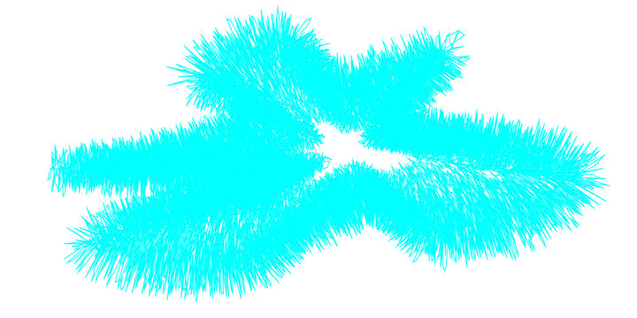 Abstract cyan furry shape isolated on white background.