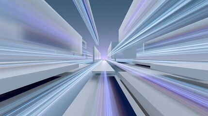 Fototapeta premium Abstract Futuristic Cityscape with Streaking Light Trails and Geometric Architecture