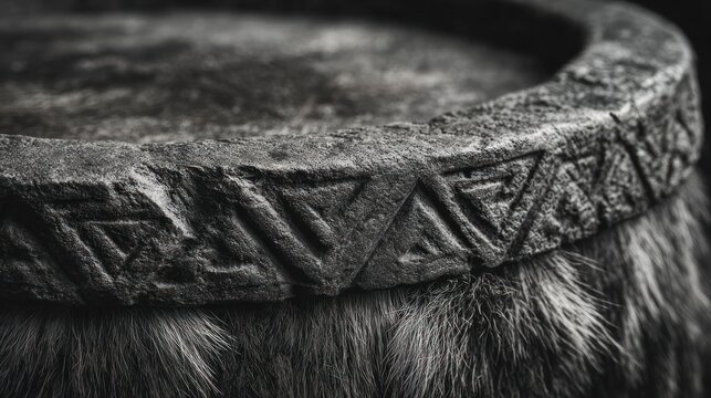 Close-up of carved stone object.