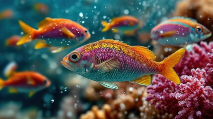 Fototapeta premium Vibrant Coral Reef Fish School.