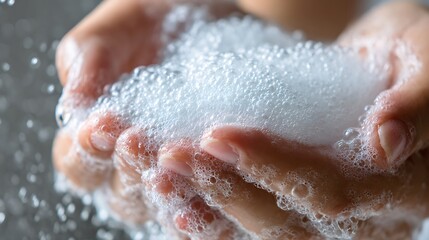 Fototapeta premium Close up of hands washing with soap foam.