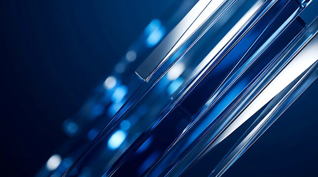 Abstract Blue Glass Geometric Lines Background With Light Refraction And Futuristic Digital Technology Concept