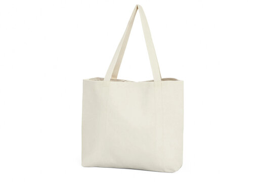 Empty White Canvas Tote Bag Hanging on Minimalist Background