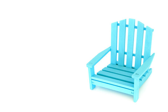 Modern blue wooden slatted armchair design. Indoor or outdoor patio chair furniture simple classic decor on white background.