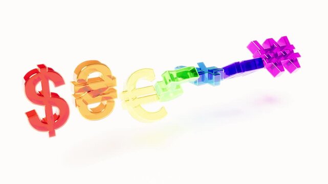 Color glass currency signs able to loop endless 4k