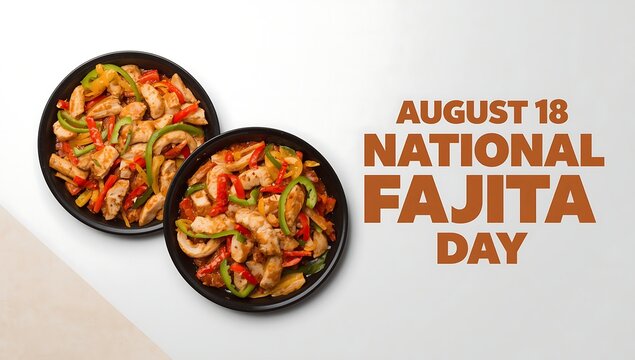 Two bowls of chicken fajitas with colorful bell peppers on a white background, celebrating national fajita day