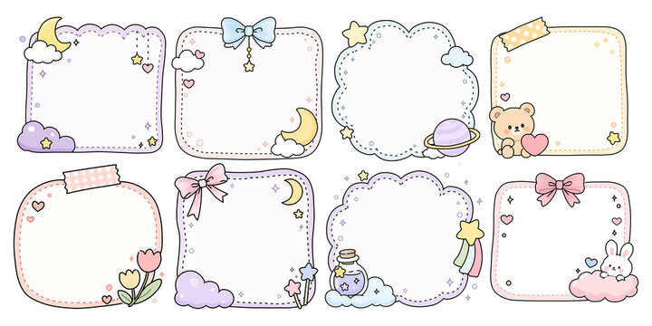 Cute pastel memo frames designed for scrapbook journaling planner and creative stationery decoration