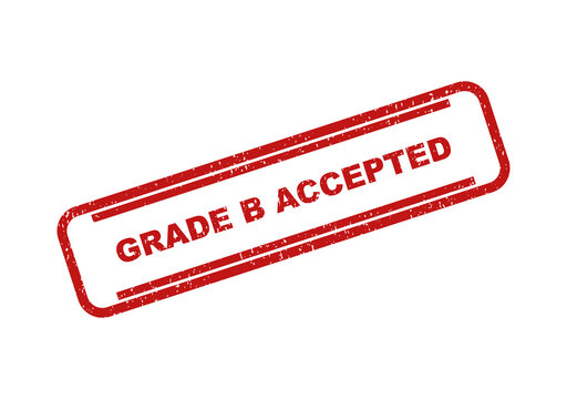 Red ink rubber stamp with the text grade b accepted on paper