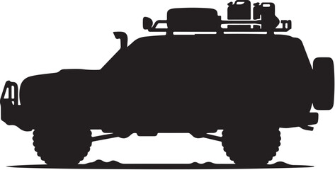 Black SUV silhouette, off-road vehicle, 4x4 truck, outdoor adventure icon © Graphic Boss
