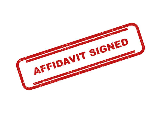 Red rubber stamp impression with the text affidavit signed on paper