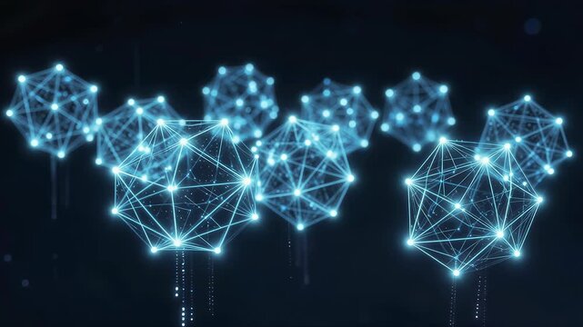 Dynamic Blue Network Visualization with Floating Geometric Shapes