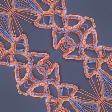 3D organic abstract orange blue lines diagonal flow
