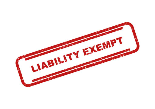 Red rubber stamp impression with the text liability exempt on paper