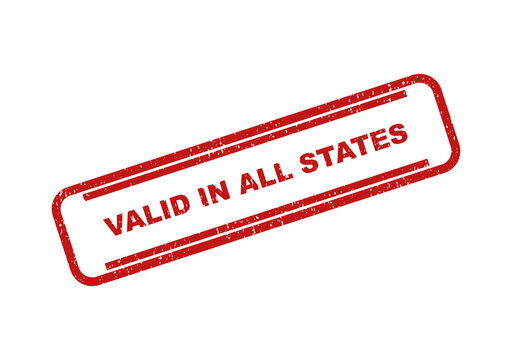 Red rubber stamp impression with the text valid in all states