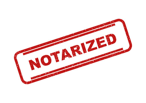 Red rubber stamp showing the word notarized for legal documents