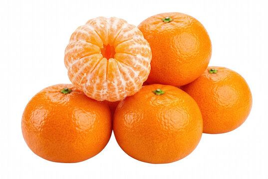 Fresh Mandarins and One Peeled Tangerine Fruit
