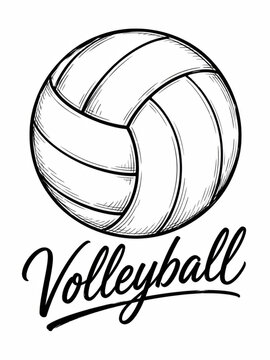Hand drawn ink sketch of a classic volleyball illustration