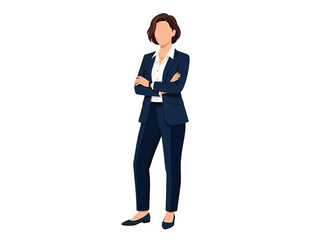 Professional woman with arms crossed wearing dark navy suit standing in formal posture for corporate leadership concept art. © sakib