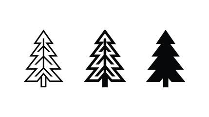 Obraz premium Tree icon set coniferous design variations with simple linear graphics
