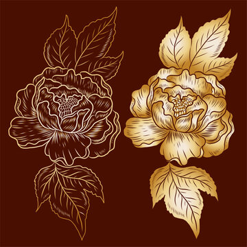 Peony flower vector for tattoo design.Traditional Japanese floral illustration for doodle art and printing on background.Peony vector for sticker and printing on shirt.