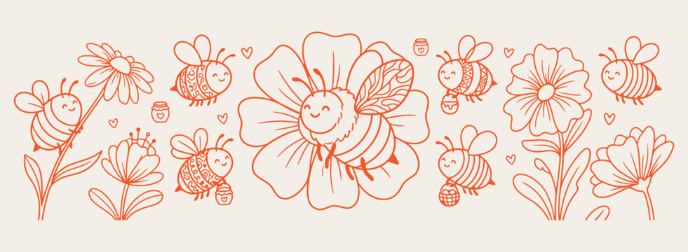 cute honey bee pattern, bumble bee sketch illustration, funny insect nature doodle, whimsical garden bee icons, sweet flower bee wallpaper, artistic flying insect background, creative bee nature print