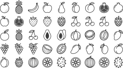 Fresh organic fruit thin line icon set featuring tropical healthy food and sweet berry linear symbols © Imran