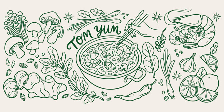 tom yum spicy soup, delicious thai soup icons, spicy thai soup sketch, tom yum food design, thai soup meal set, tom yum theme art, spicy soup food doodle, thai spicy food theme
tom, yum, spicy, soup, 