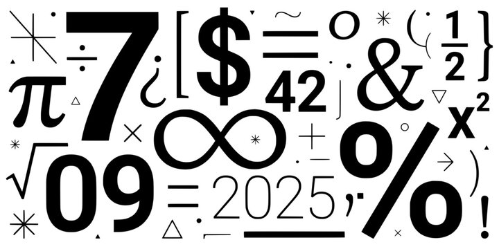 Numbers and Symbols Forming an Abstract Pattern with Mathematical and Financial Elements Featuring Design, Illustration, Vector