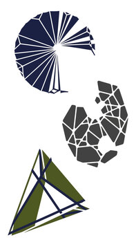 Abstract Geometric Shapes: Pyramid, Circle Fragment, Irregular Polygon in Dark Tones