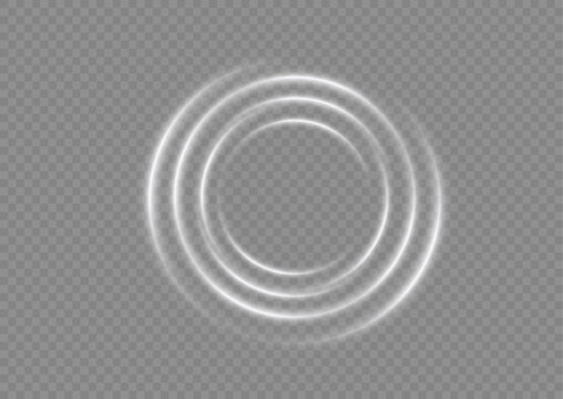 White concentric circular sound waves and light energy ripple with abstract vibration frequency transparent isolated particle technology radiance ethereal transmission