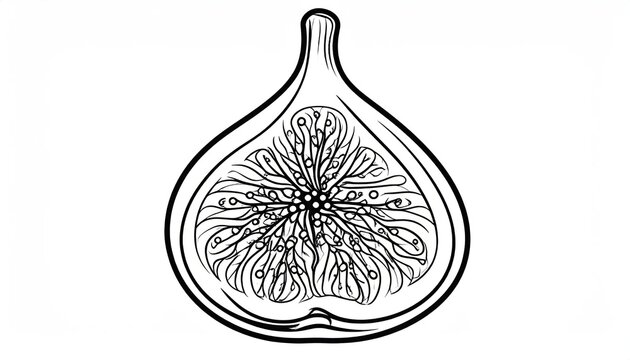 Detailed fig fruit half sketch black and white illustration.