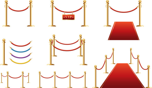 Elegant gold velvet ropes and stanchions with red carpet and VIP signage for event decoration