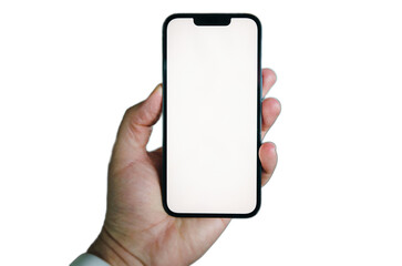 Hand Holding Modern Smartphone with Blank White Screen © Max Desk