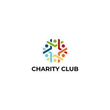Modern charity logo featuring colorful human figures forming a circular abstract symbol. The clean vector design represents unity, compassion, diversity, and community support