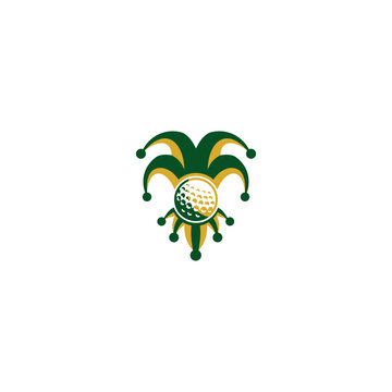 Modern mascot logo featuring a jester hat combined with a golf ball. The playful vector design symbolizes fun, competition, and golfing spirit, ideal for golf clubs, tournaments, sports brands