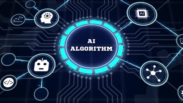 Futuristic programming background focusing on ai algorithm processing with neon data stream nodes and automated cybernetic interface calculations.