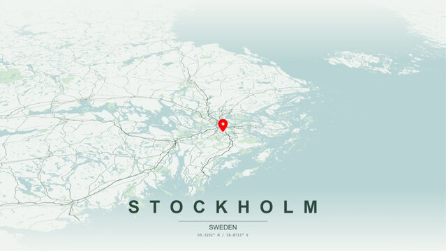 Modern minimalist vector map of Stockholm, Sweden. High-quality scalable illustration of Stockholm downtown Sveav&auml;gen financial district square city grid  for posters design.