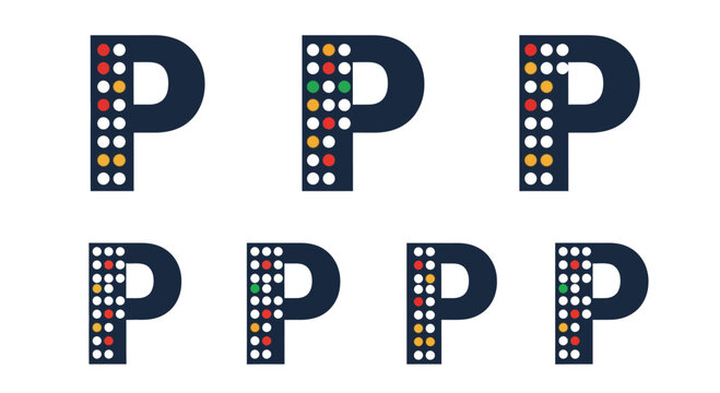 Set of Abstract P Letter Logos with Colorful Dot Patterns