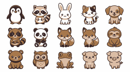 Fototapeta premium Adorable forest and domestic animal sticker icons collection.