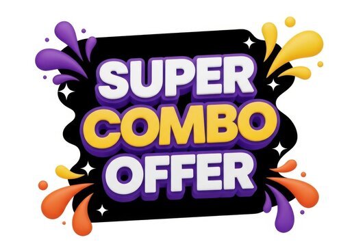 Vibrant super combo offer sign with colorful paint splatters on white background