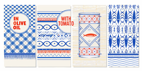 Sardine Can Illustrations With Geometric Patterns Vintage Style © Juran