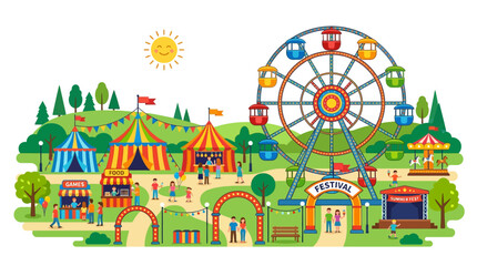 Obraz premium Colorful carnival, amusement park, fairground, illustration, EPS isolated on Transparent Background
