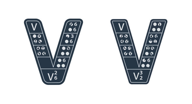 Abstract V Letter Logos with Domino Patterns and Mathematical Notation