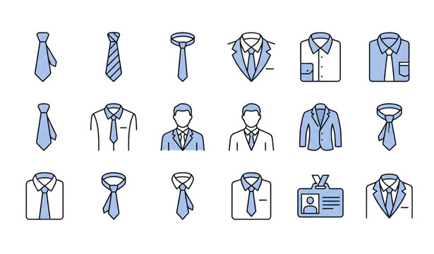 Business Necktie Vector Collection with Formal Office Wear Corporate Fashion and Mens Clothing Icons